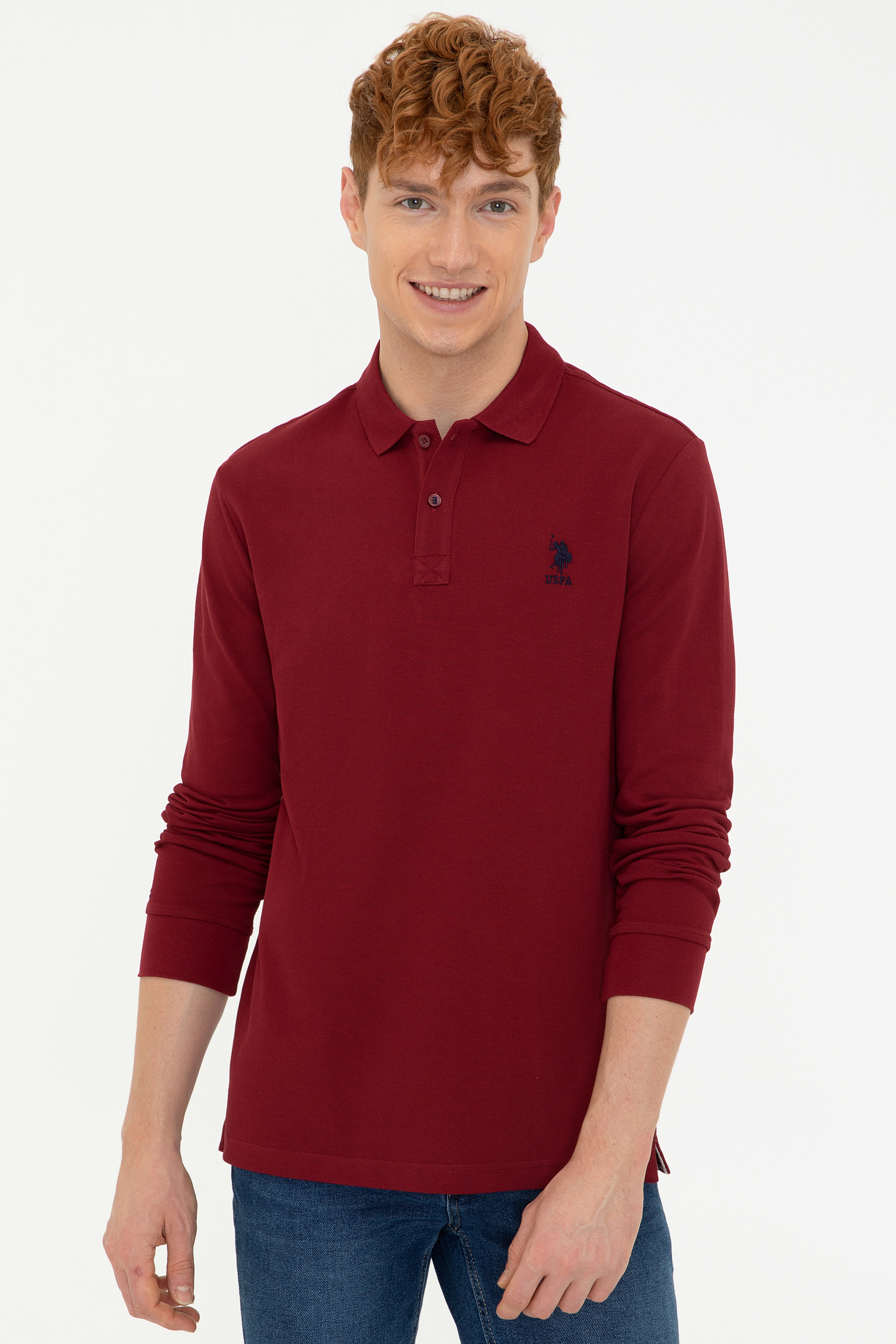 Erkek Bordo Polo Yaka Sweatshirt Basic - Image 1