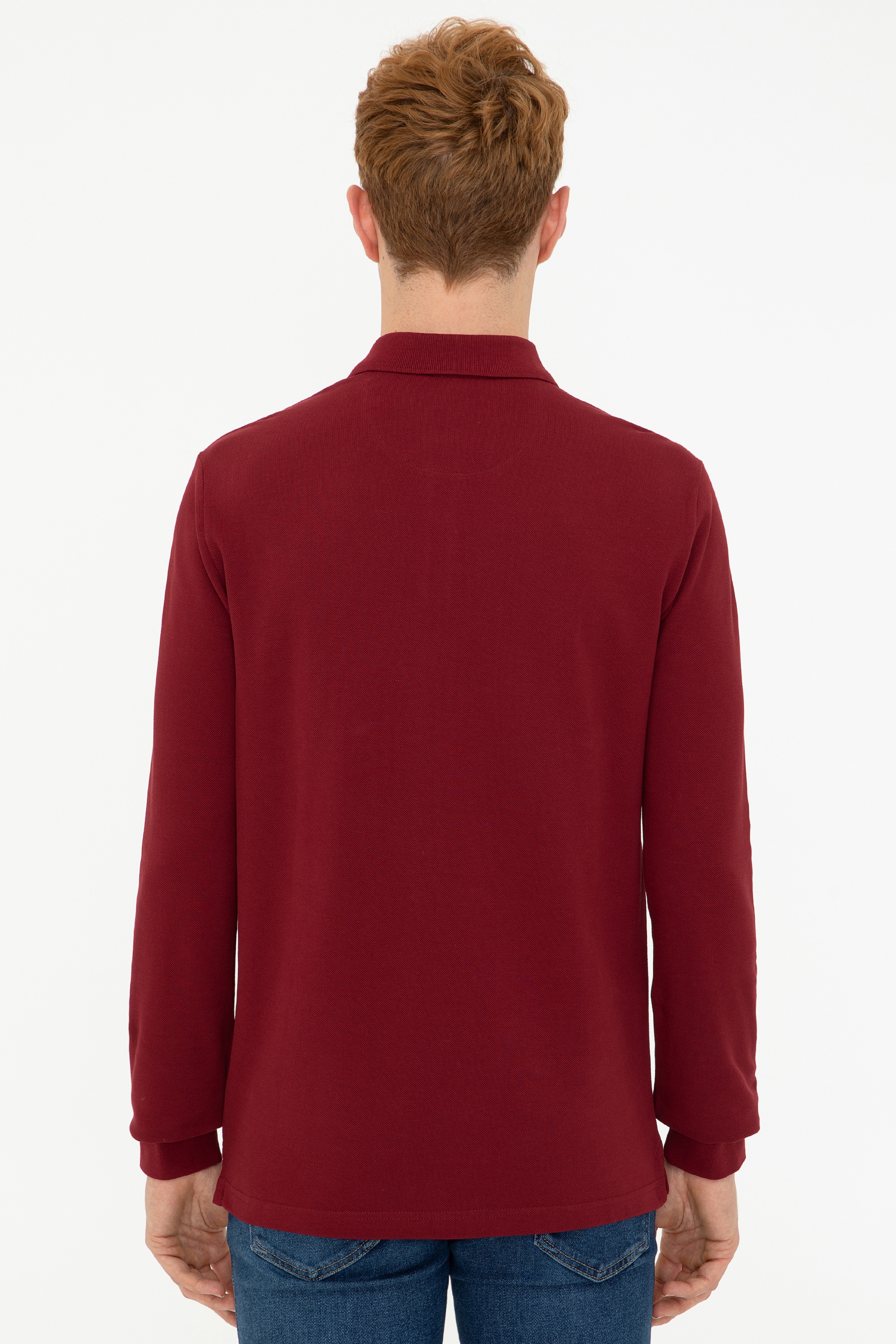Erkek Bordo Polo Yaka Sweatshirt Basic - Image 4