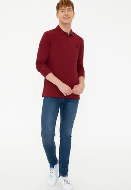 Erkek Bordo Polo Yaka Sweatshirt Basic - 50209212058