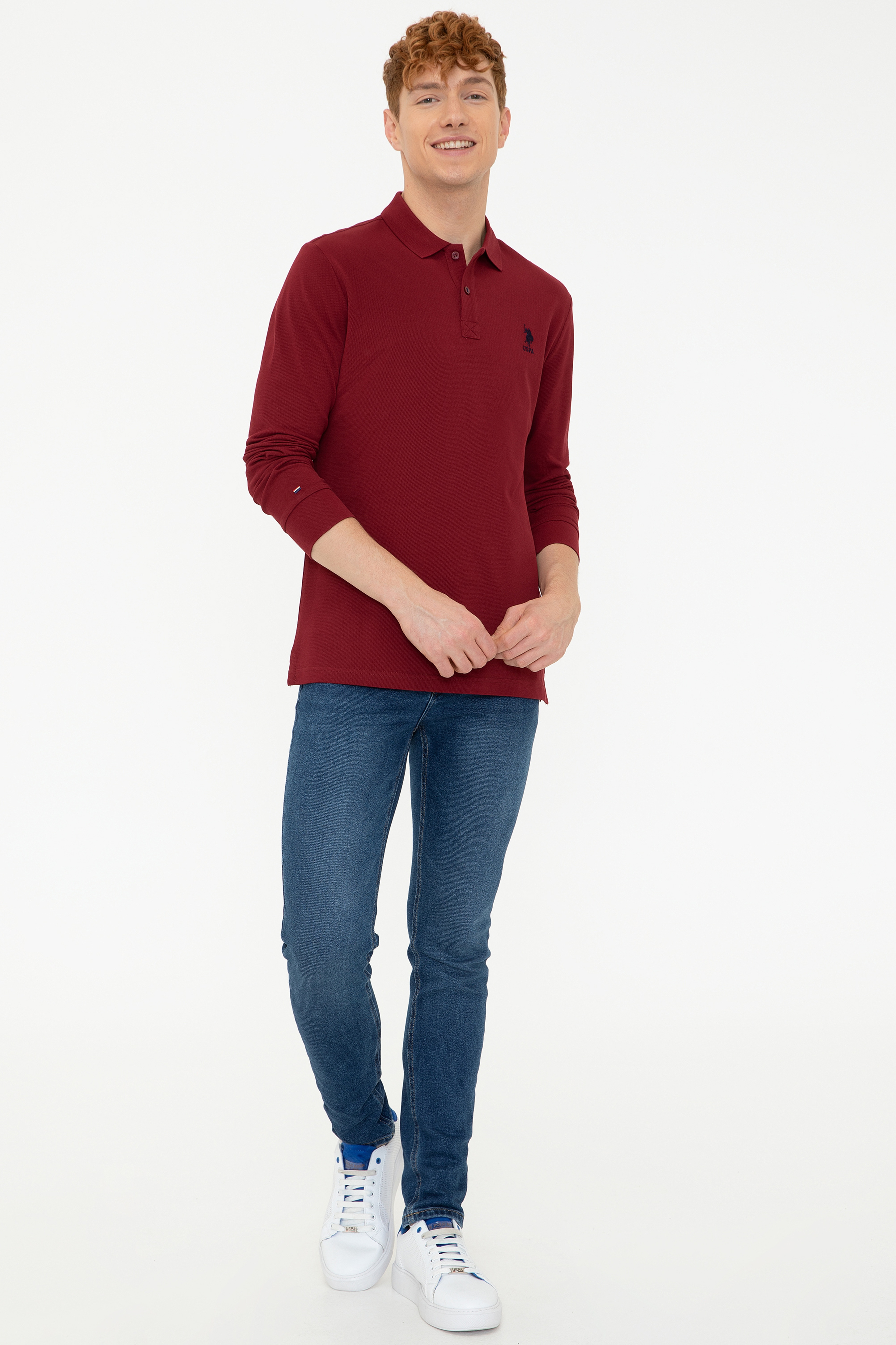 Erkek Bordo Polo Yaka Sweatshirt Basic