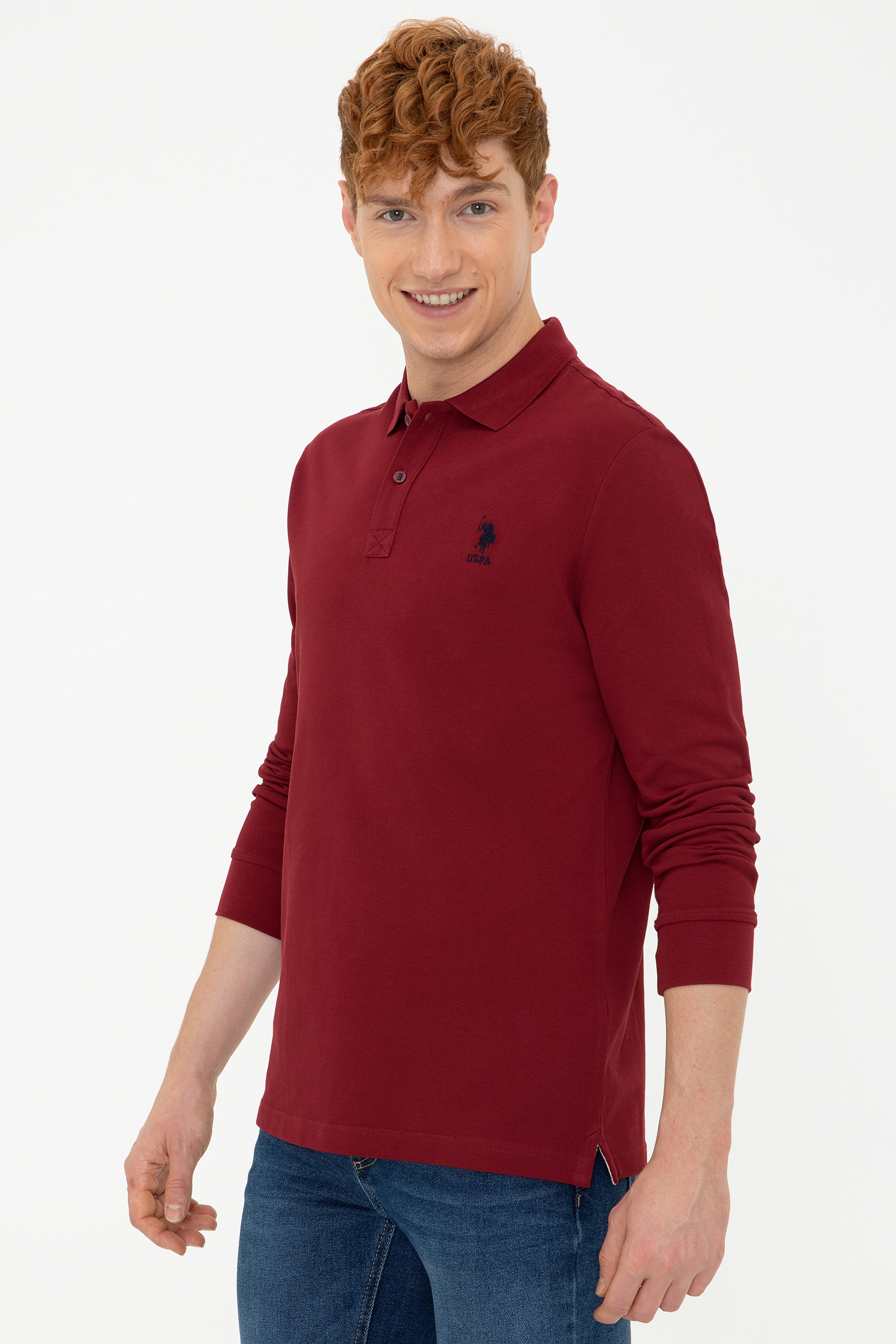Erkek Bordo Polo Yaka Sweatshirt Basic
