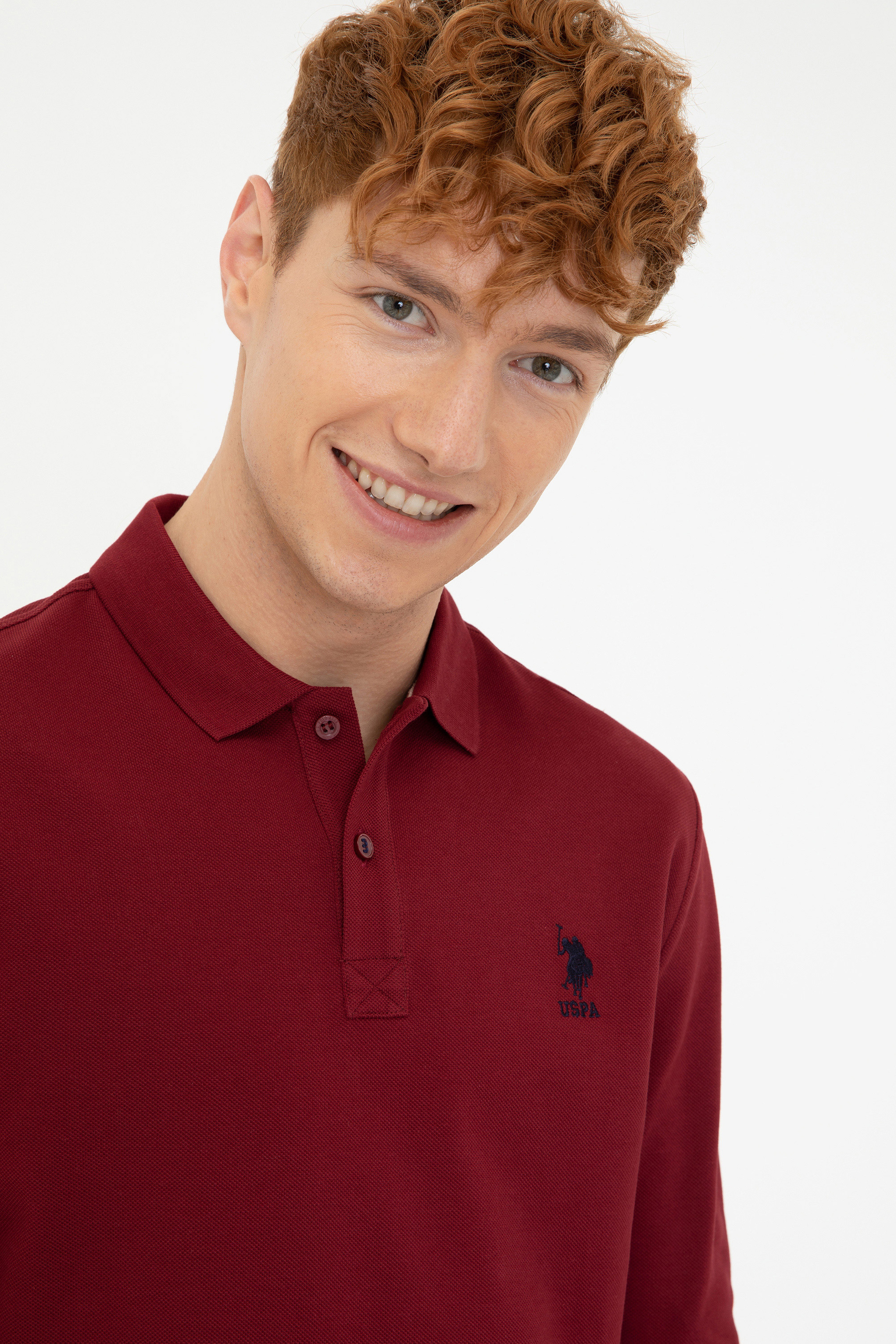 Erkek Bordo Polo Yaka Sweatshirt Basic - Image 2