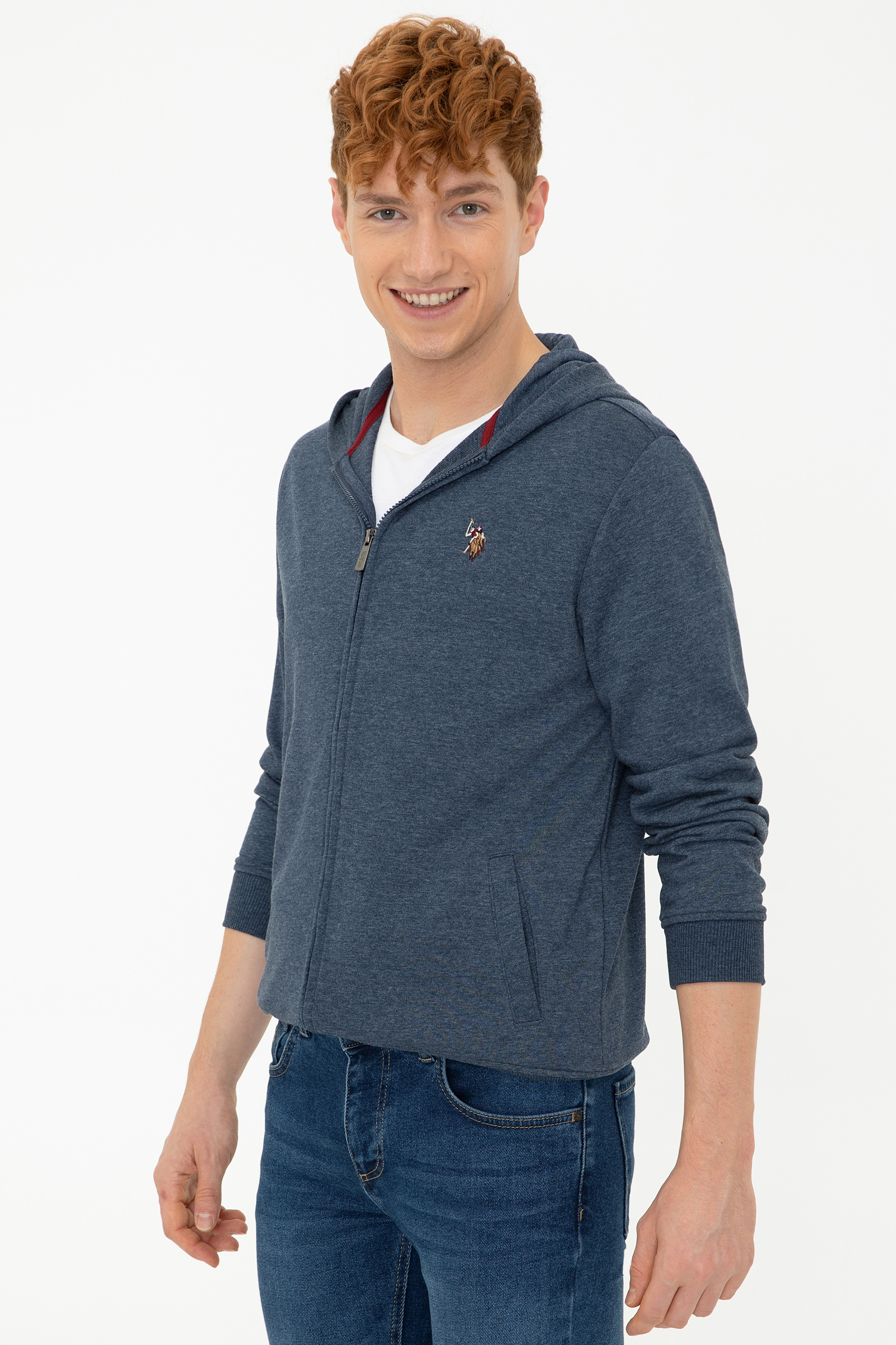 Erkek Lacivert Kapüşonlu Fermuarlı Sweatshirt - Image 3