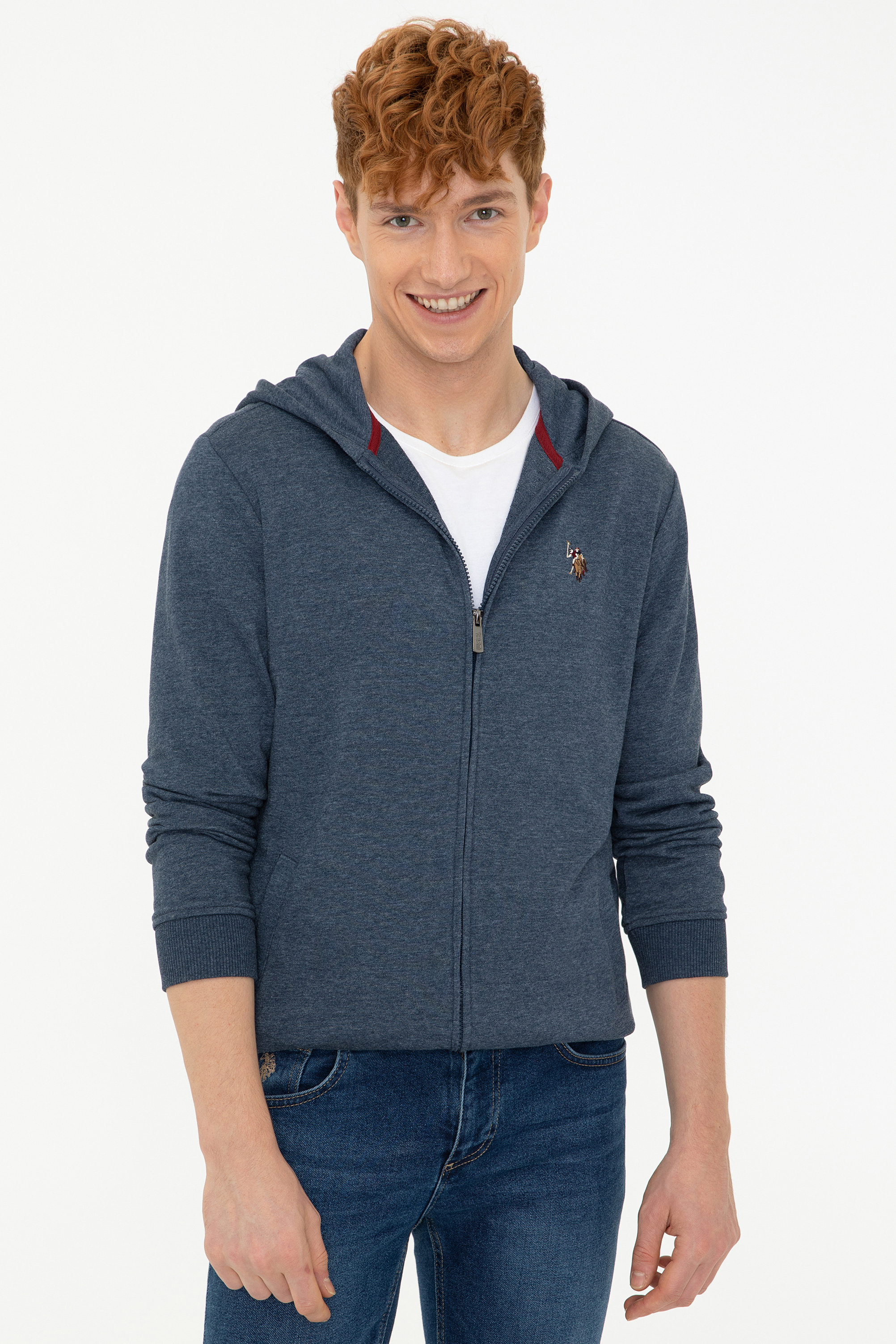 Erkek Lacivert Kapüşonlu Fermuarlı Sweatshirt - Image 1
