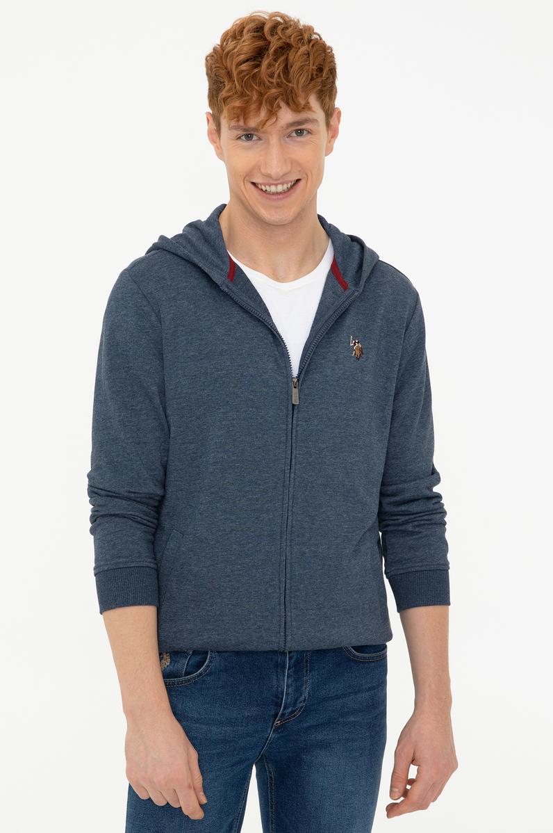 Erkek Lacivert Kapüşonlu Fermuarlı Sweatshirt