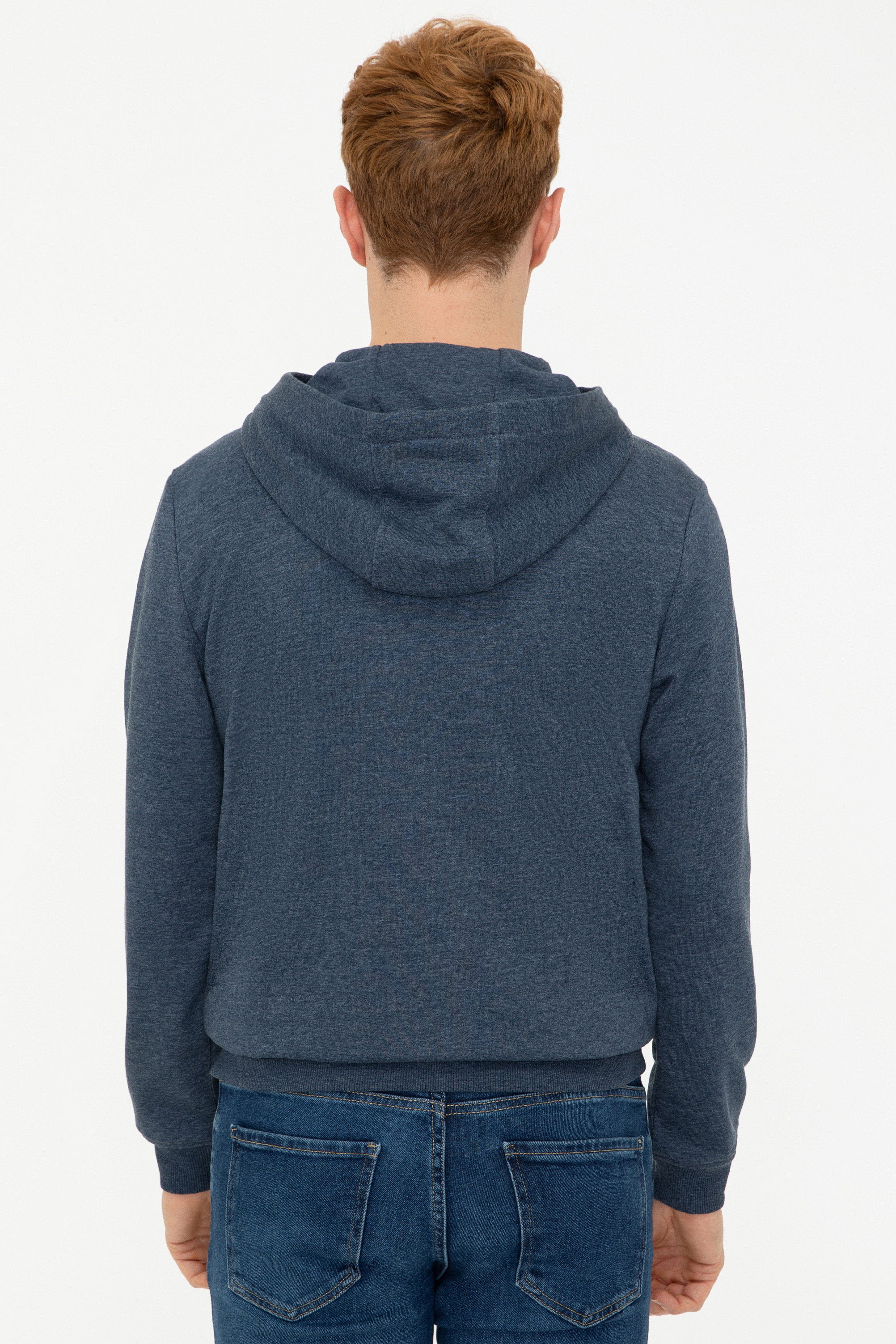 Erkek Lacivert Kapüşonlu Fermuarlı Sweatshirt - Image 4