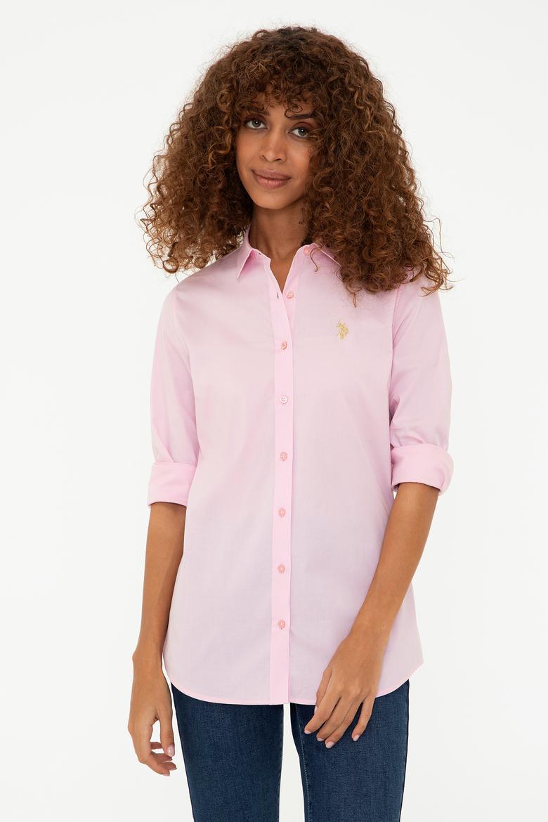 Kadın Pembe Uzun Kollu Basic Gömlek