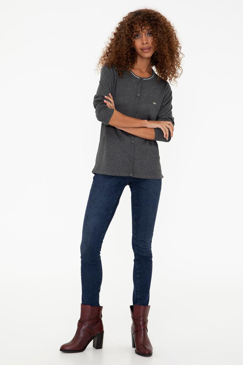 Kadın Antrasit Melanj Triko Hırka - 50237648027