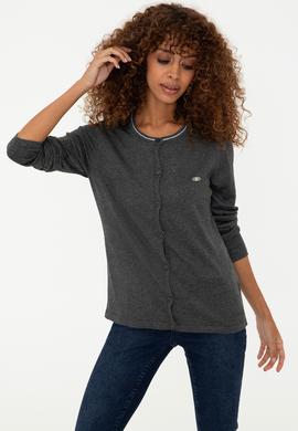 Kadın Antrasit Melanj Triko Hırka - 50237648027
