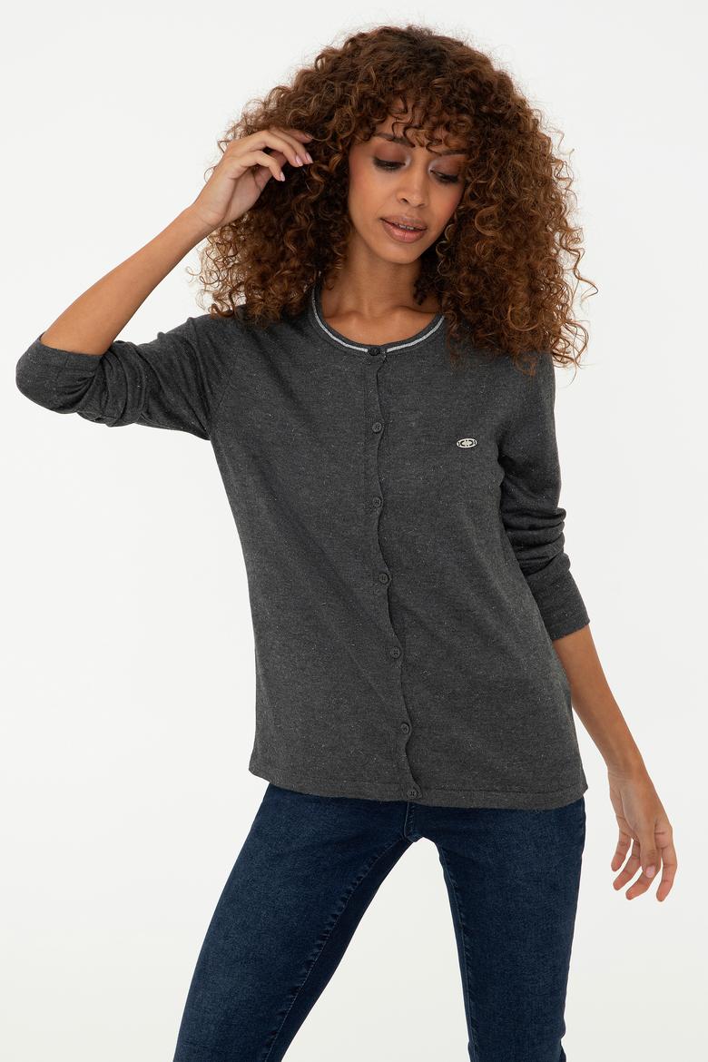 Kadın Antrasit Melanj Triko Hırka