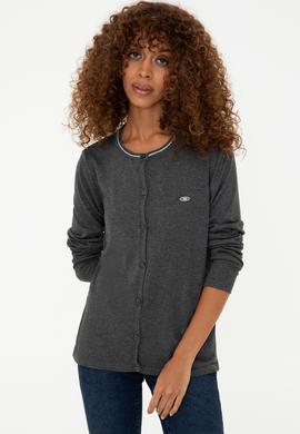 Kadın Antrasit Melanj Triko Hırka - 50237648027