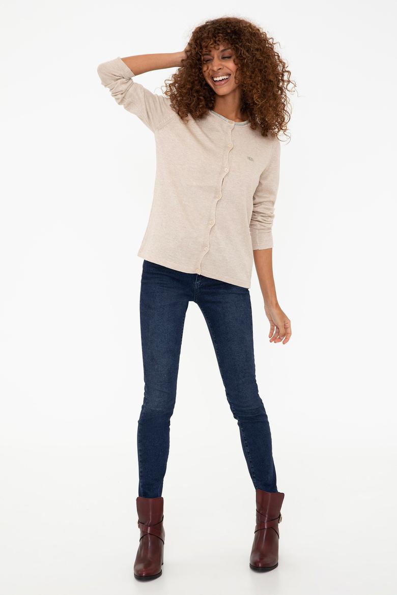 Kadın Bej Melanj Triko Hırka - 50237648021