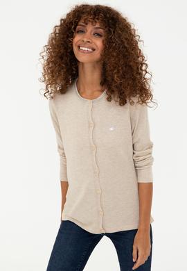 Kadın Bej Melanj Triko Hırka - 50237648021