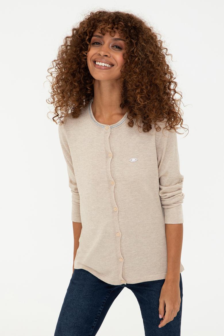 Kadın Bej Melanj Triko Hırka - 50237648021