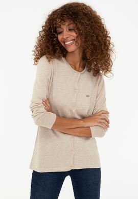 Kadın Bej Melanj Triko Hırka - 50237648021