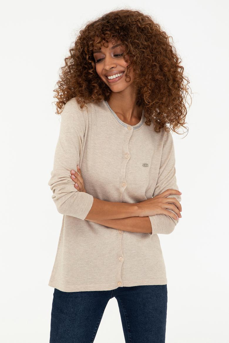 Kadın Bej Melanj Triko Hırka - 50237648021