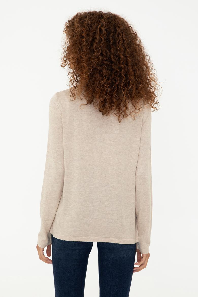 Kadın Bej Melanj Triko Hırka - 50237648021