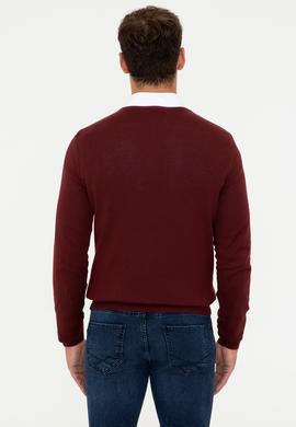Erkek Bordo V - Yaka Triko Kazak Basic - 50237037044