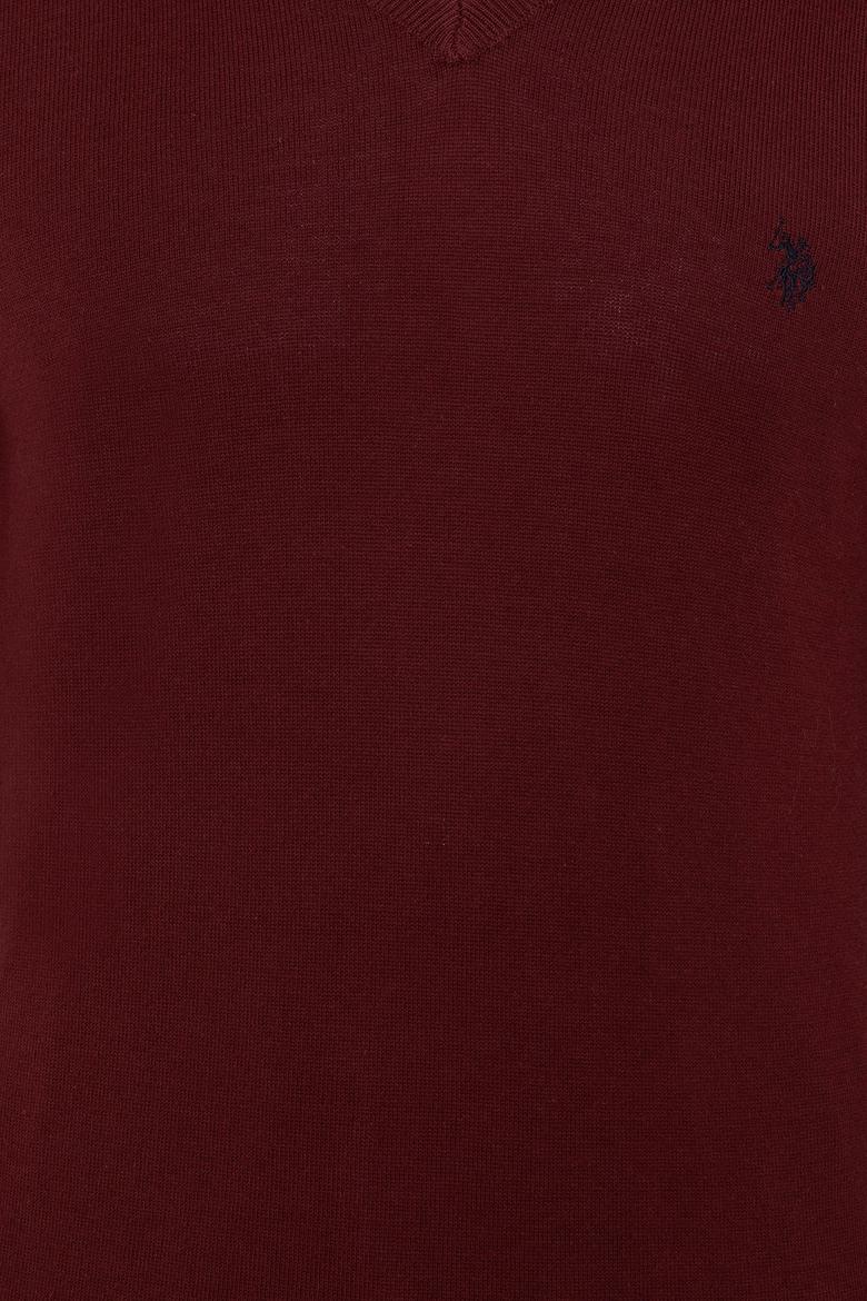 Erkek Bordo V - Yaka Triko Kazak Basic - 50237037044