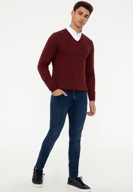 Erkek Bordo V - Yaka Triko Kazak Basic - 50237037044