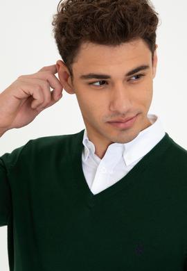 Erkek Yeşil V - Yaka Triko Kazak Basic - 50237037071