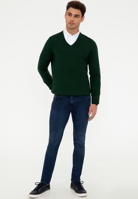 Erkek Yeşil V - Yaka Triko Kazak Basic - 50237037071