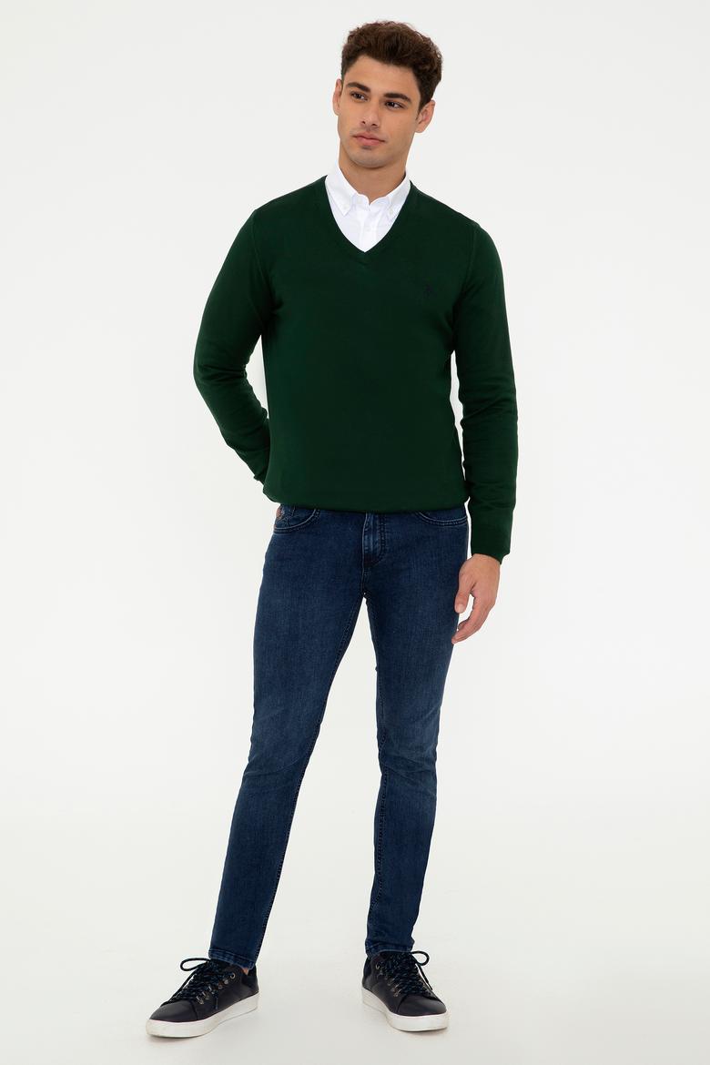 Erkek Yeşil V - Yaka Triko Kazak Basic - 50237037071