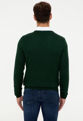 Erkek Yeşil V - Yaka Triko Kazak Basic - 50237037071