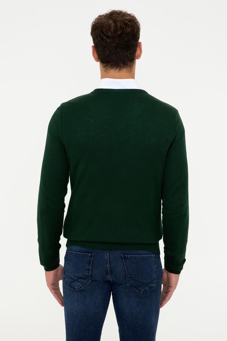 Erkek Yeşil V - Yaka Triko Kazak Basic - 50237037071