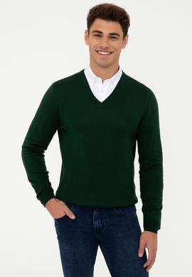 Erkek Yeşil V - Yaka Triko Kazak Basic - 50237037071