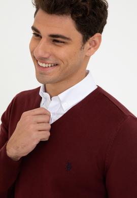 Erkek Bordo V - Yaka Triko Kazak Basic - 50237037044
