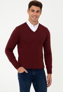 Erkek Bordo V - Yaka Triko Kazak Basic - 50237037044