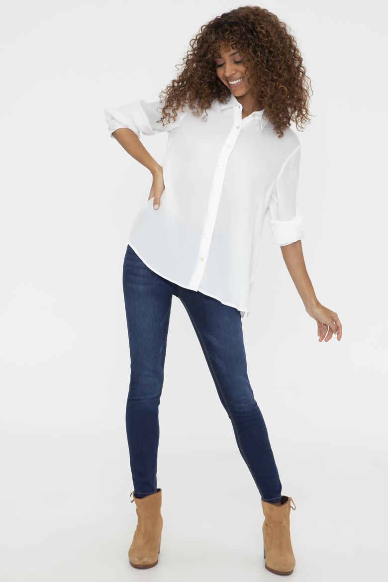 Kadın Krem Uzun Kollu Tunik Gömlek - 50228411034