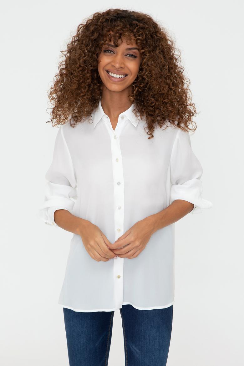 Kadın Krem Uzun Kollu Tunik Gömlek