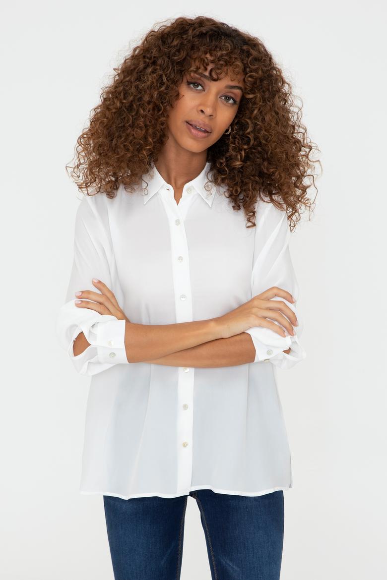 Kadın Krem Uzun Kollu Tunik Gömlek - 50228411034