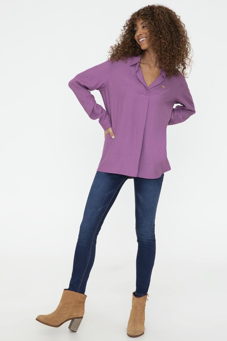 Kadın Menekşe Gömlek Uzunkol - 50237632004