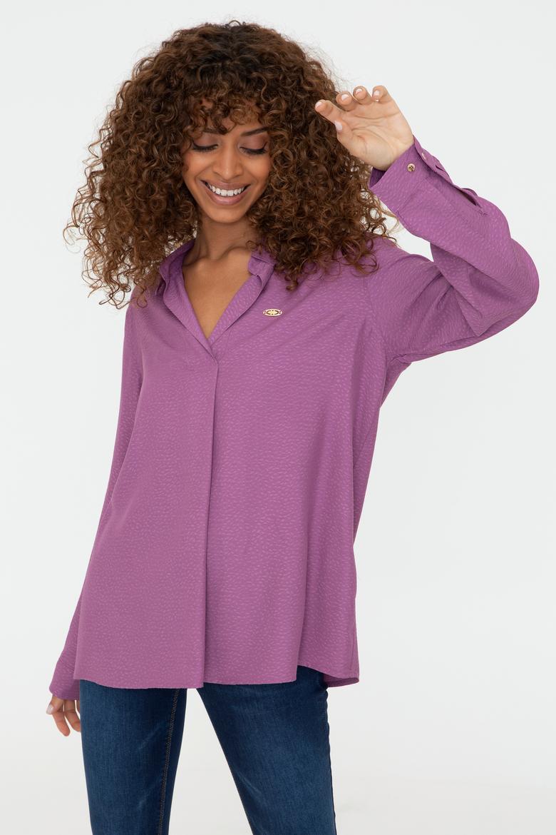 Kadın Menekşe Gömlek Uzunkol