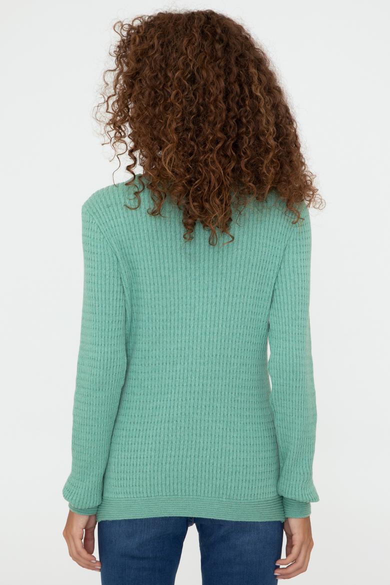 Kadın Mint Melanj Basic Bisiklet Yaka Kazak - 50237088033