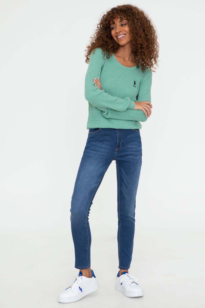 Kadın Mint Melanj Basic Bisiklet Yaka Kazak - 50237088033