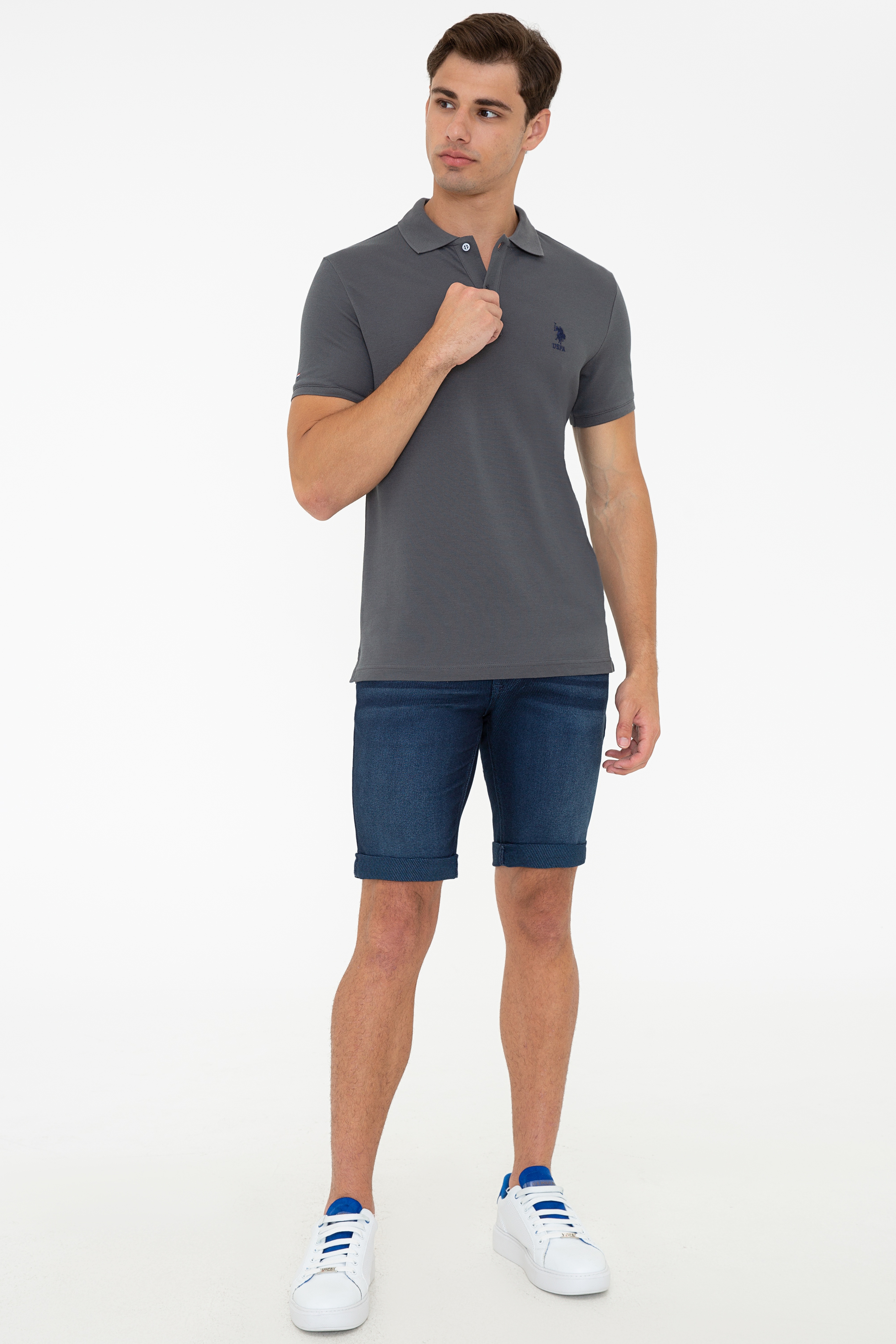 Erkek Polo Yaka Antrasit T-Shirt Basic - Image 4