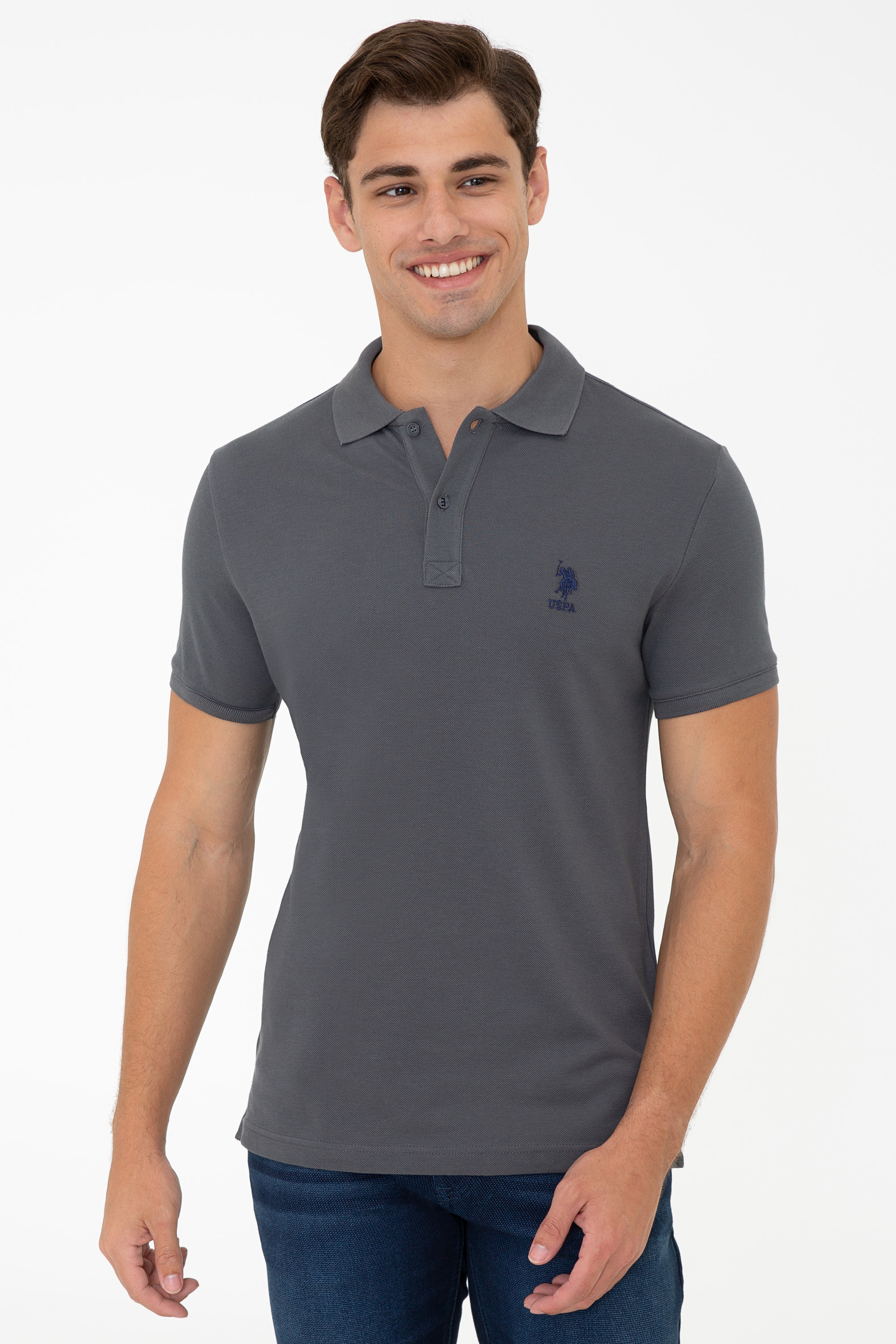 Erkek Polo Yaka Antrasit T-Shirt Basic - Image 1