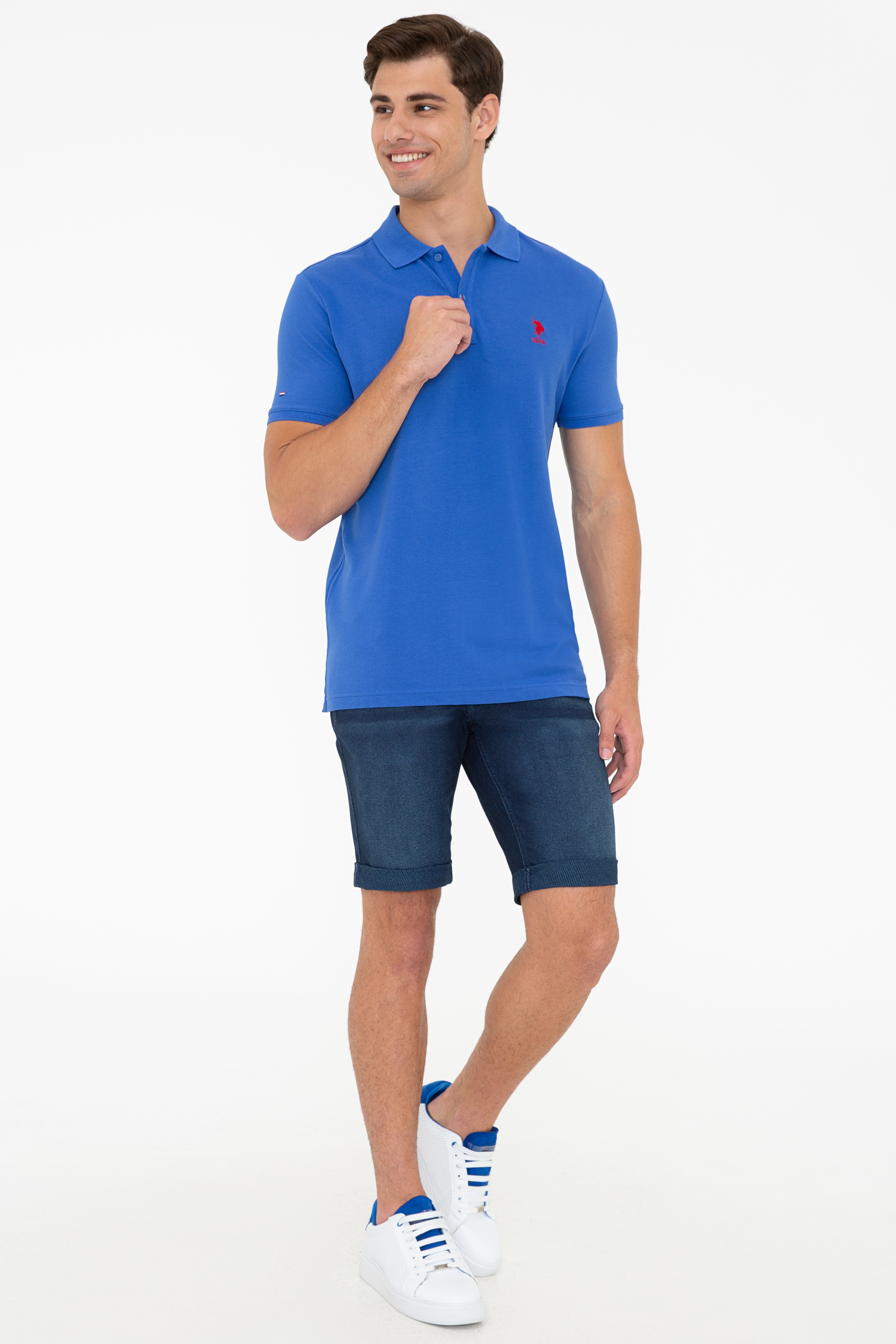 Erkek Saks Polo Yaka T-Shirt Basic