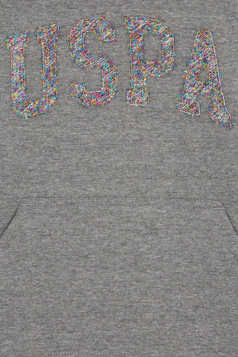 Kız Çocuk Gri Melanj Kapüşonlu Sweatshirt - 50240635037