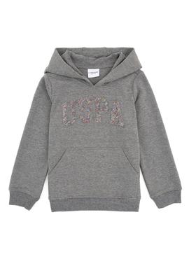 Kız Çocuk Gri Melanj Kapüşonlu Sweatshirt - 50240635037