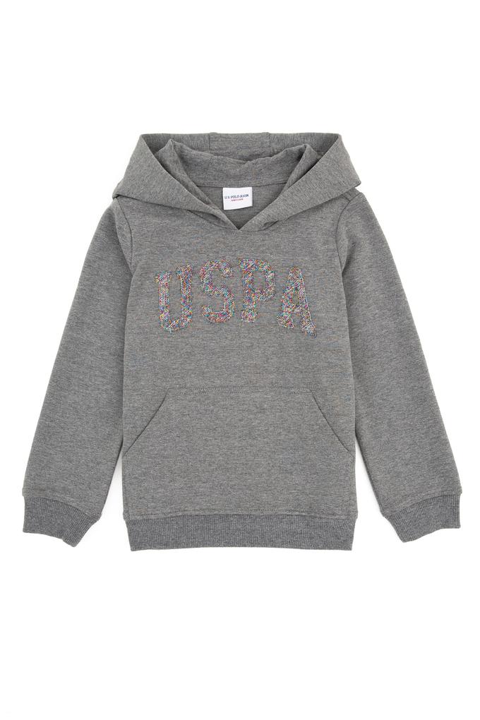 Kız Çocuk Gri Melanj Kapüşonlu Sweatshirt