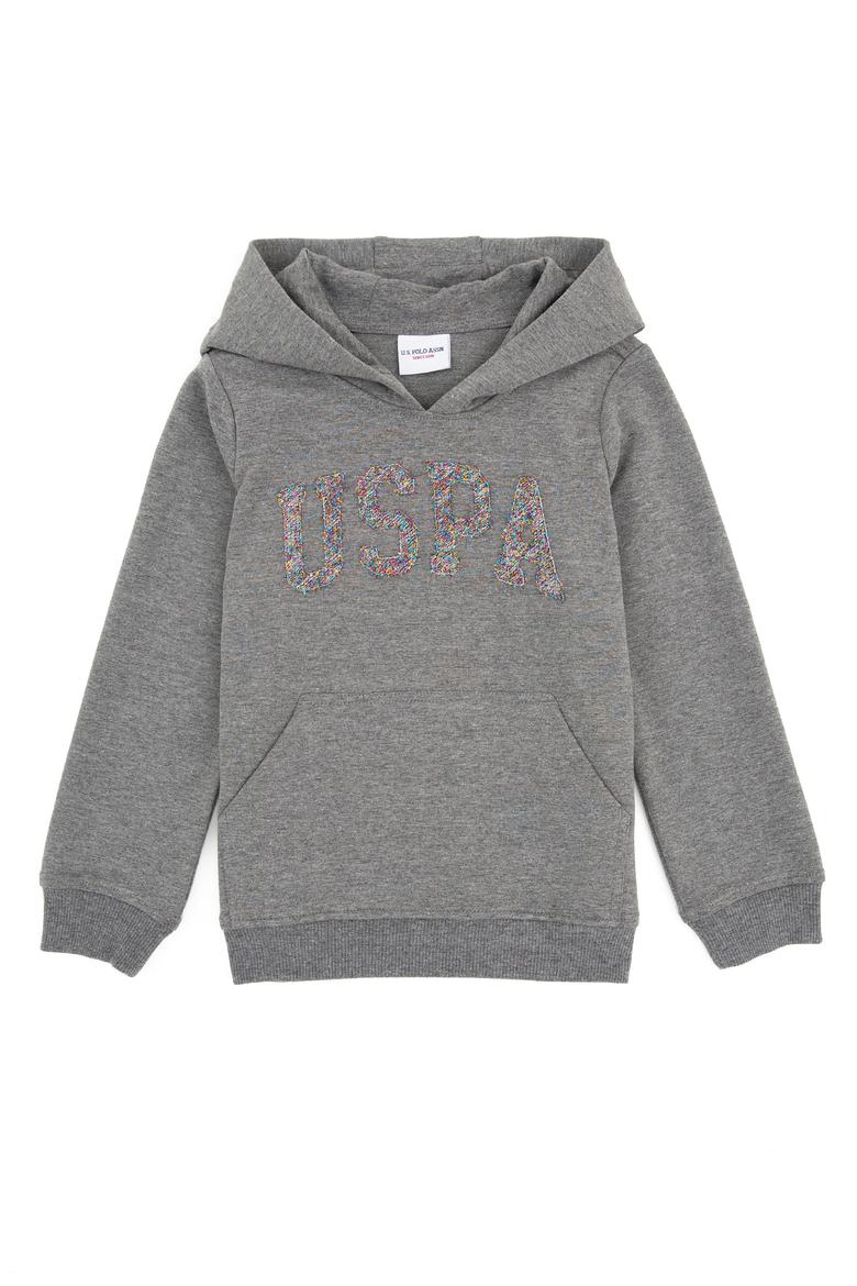 Kız Çocuk Gri Melanj Kapüşonlu Sweatshirt