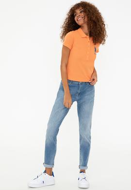 Kadın Turuncu Basic Polo Yaka Tişört - 50234843090