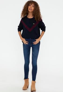 Kadın Koyu Mavi Skinny High Waist Fit Jean Pantolon - 50238176002