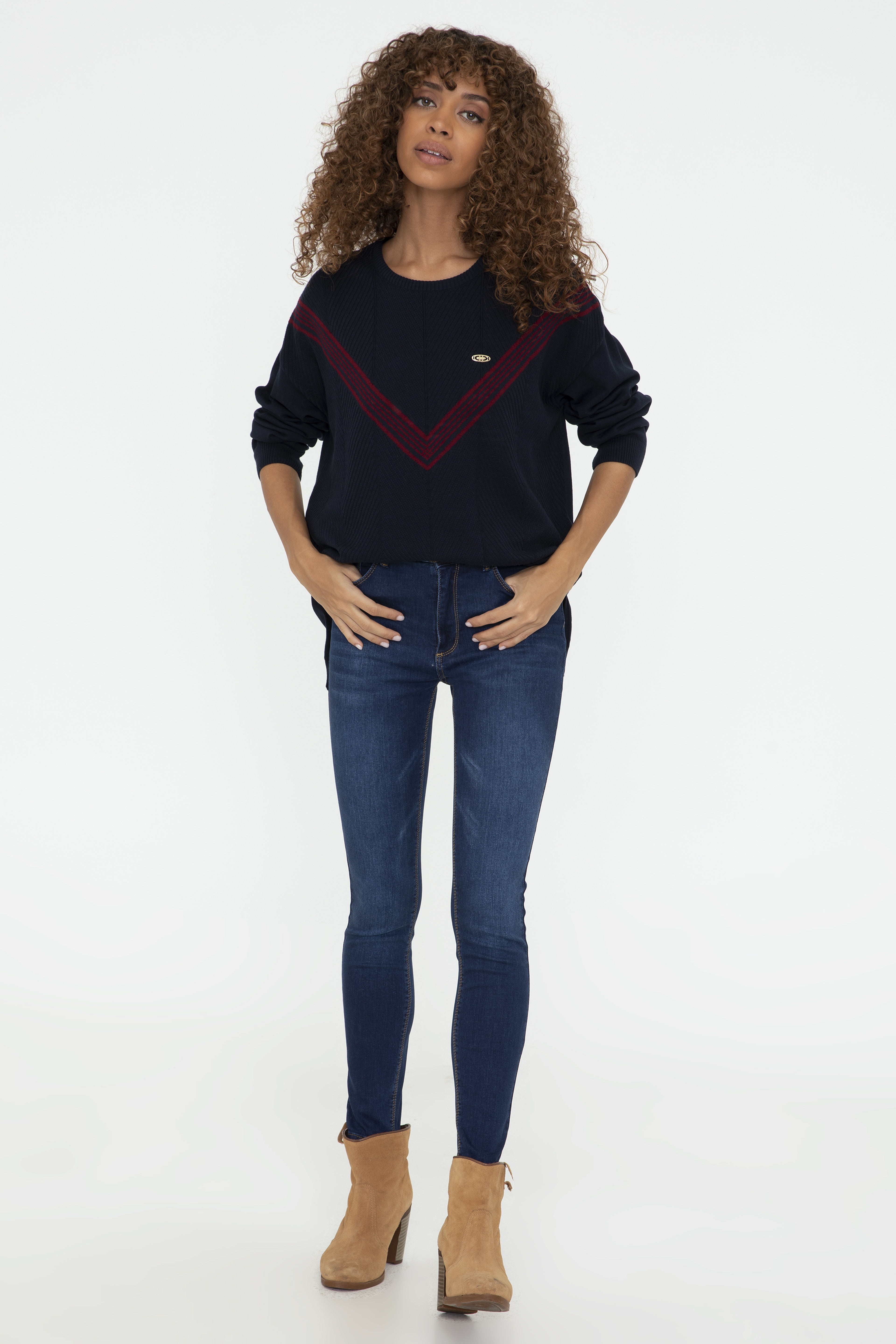 Kadın Koyu Mavi Skinny High Waist Fit Jean Pantolon - Image 1