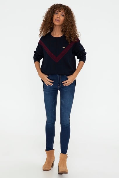 Kadın Koyu Mavi Skinny High Waist Fit Jean Pantolon